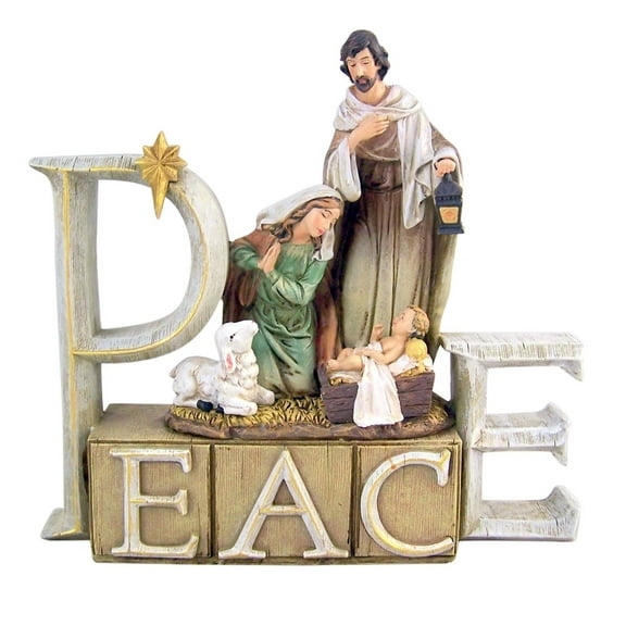 Peace Nativity Statue Resin Christmas Figurine with Holy Family, 8 1/4 Inch