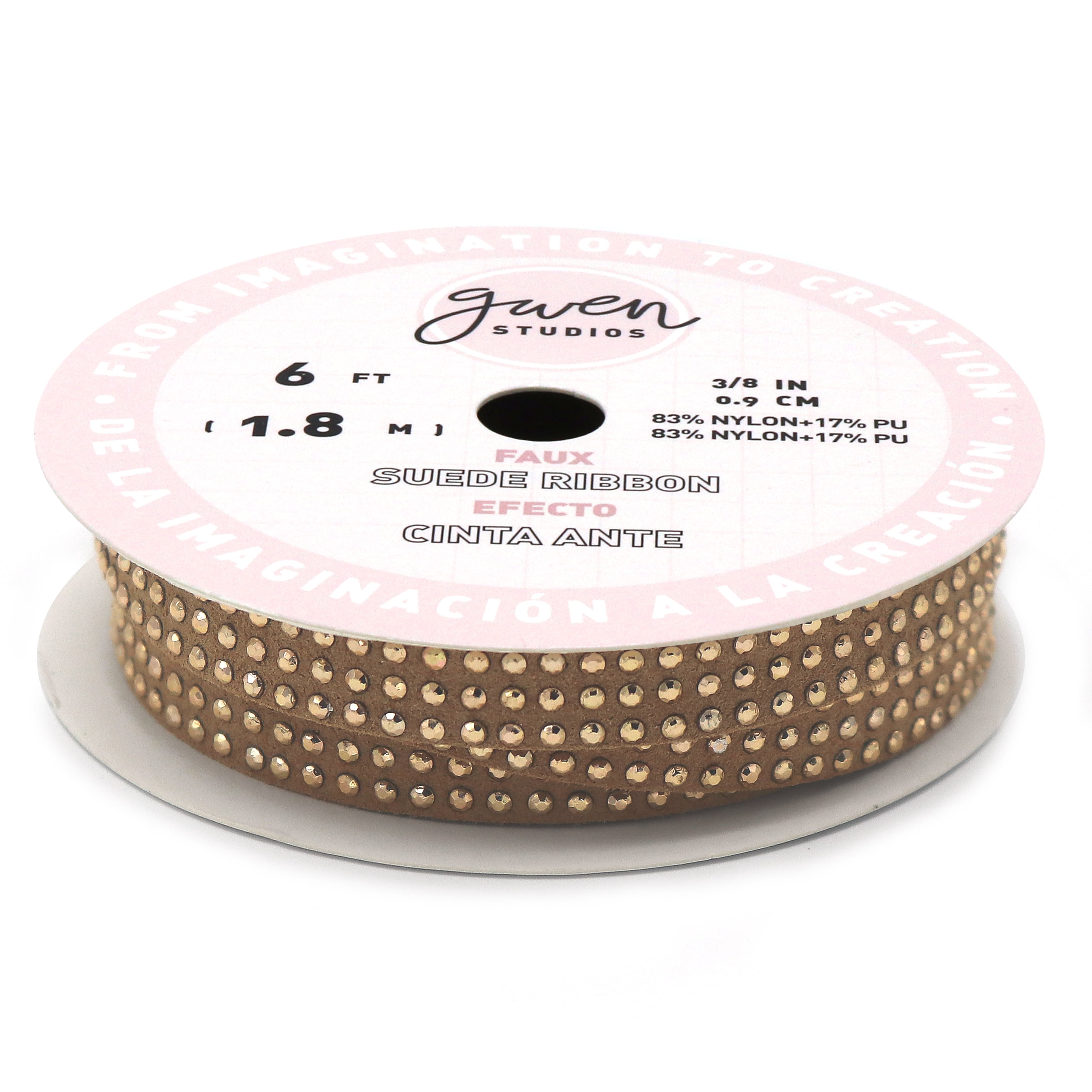 Gwen Studios 3/8" and 5/16" Fuchsia and Tan Studded Faux Leather Trim, 16 Yards