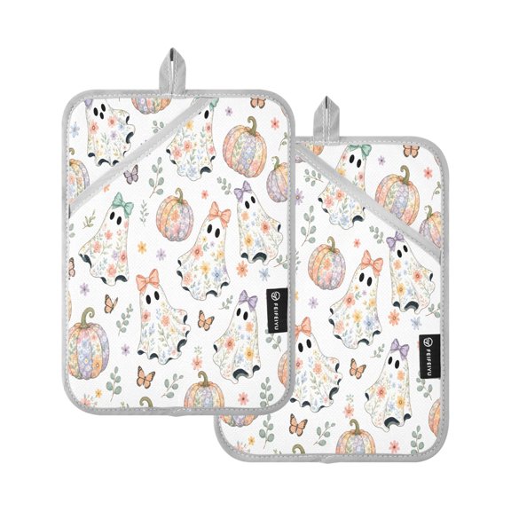 Two Pieces Of Square Heat Insulation Pad Oven Mitts Ghost 7x9.8 Inch Oven Microwave Kitchen Cooking Baking