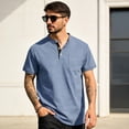 thumbnail image 2 of Men's Henley Shirt Short Sleeve Cotton Casual T-Shirt With Chest Pocket Contrast Button Placket Regular Fit Summer Tops for Daily Wear,M, 2 of 5