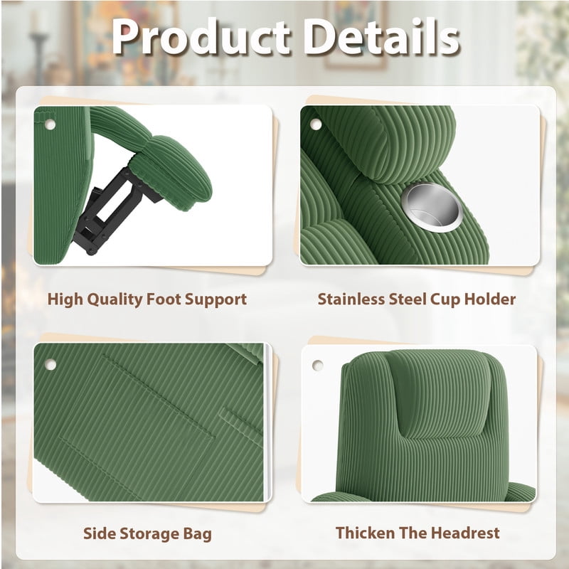 Lacoo Power Lift Recliner Chair with Massage Ergonomic Chair for Elderly with Infinite Position Side Pocket, Corduroy Green