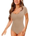 thumbnail image 1 of HBFAGFB Jumpsuit for Women Square Neck Ribbed Knit Short Sleeves Slim Versatile Rompers Khaki Size L, 1 of 5