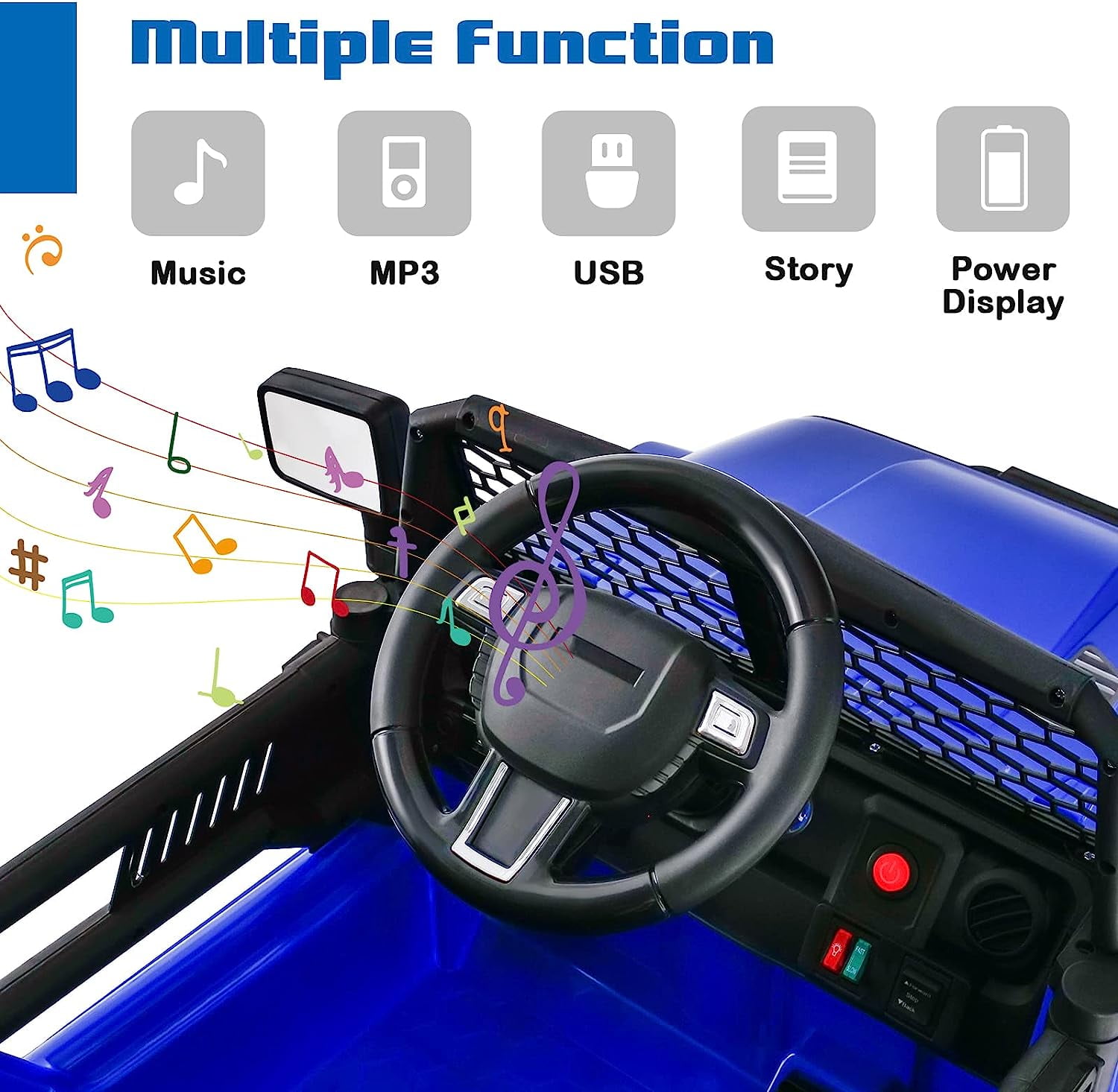 OLAKIDS Kids Ride On Truck, 12V Electric Vehicle Car with Remote Control, Toddlers Battery Powered Toy with 2 Speeds, Spring Suspension, Double Open Doors, LED Lights, Music, USB, Mp3 (Navy)