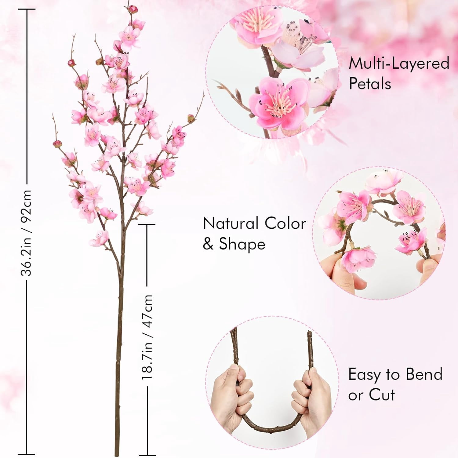 Cherry Blossom Branches for Vases, 36'' Faux Cherry Blossom Tree Decor with Long Stems, Artificial Flowers for Spring Home Indoor Outdoor Decoration (Yellow)