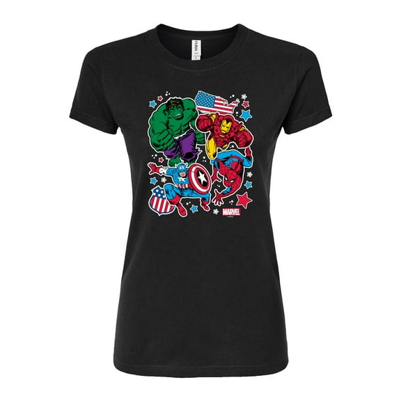 Marvel The Avengers - America Stickers Style - Juniors Fitted Graphic T-Shirt