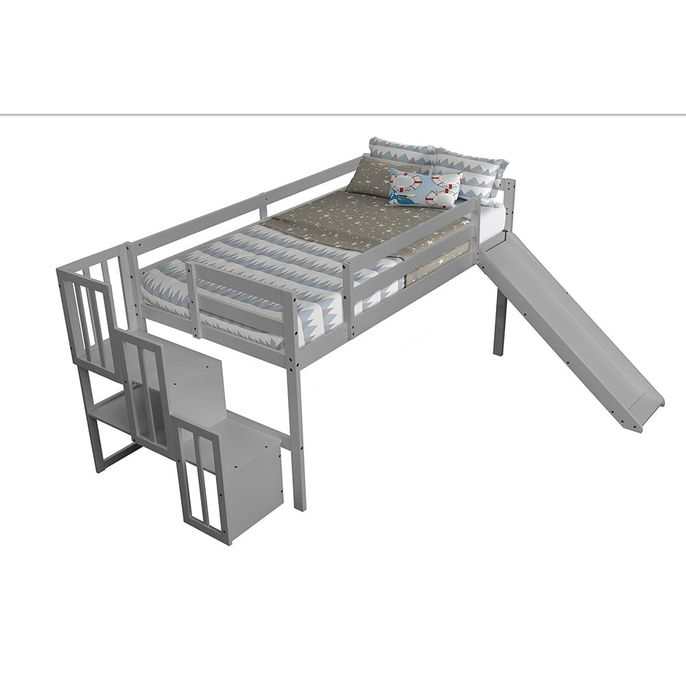 Private Jungle Twin Loft Bed with Staircase and Slide, Solid Wood, Multiple Finishes Private Jungle Twin Loft Bed with Staircase and Slide, Solid Wood, Multiple Finishes