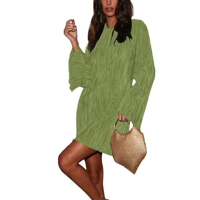 ZAXARRA Nouvelle Robe de Soirée de Style Élégant Manches Longues Col Rond une Ligne Mini Robe de Soirée Robe de Soirée
