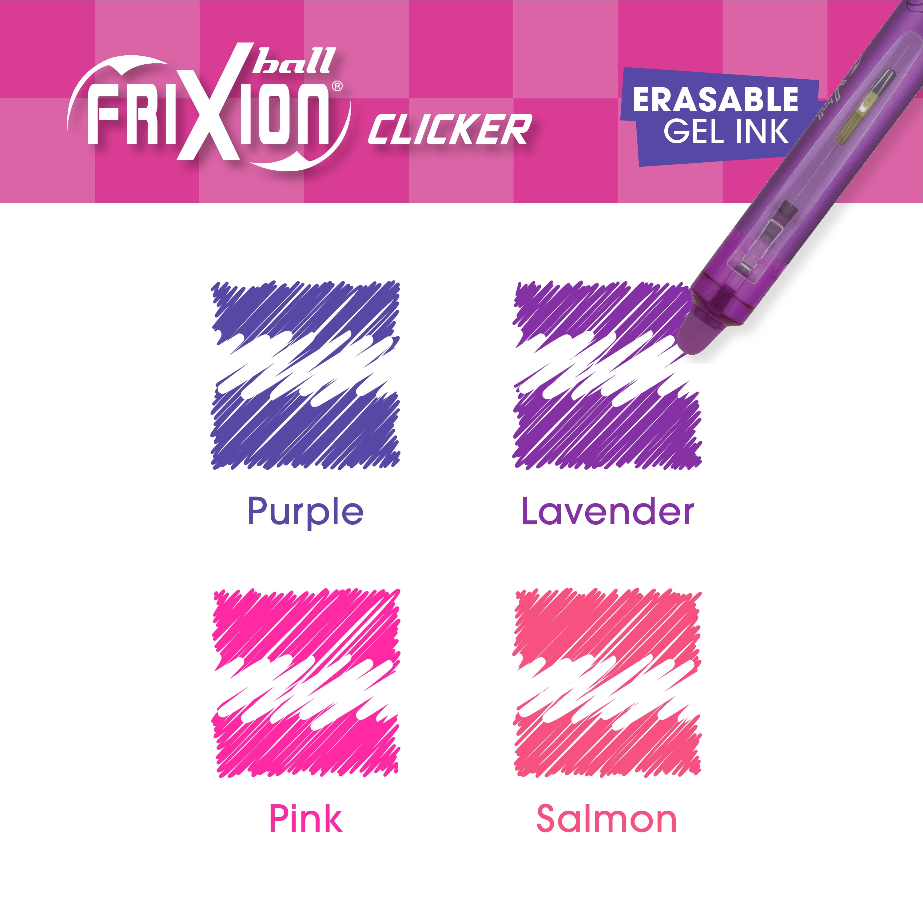 Pilot FriXion Clicker Vibe Dream Glow Assorted Erasable Pens 4pk .7mm