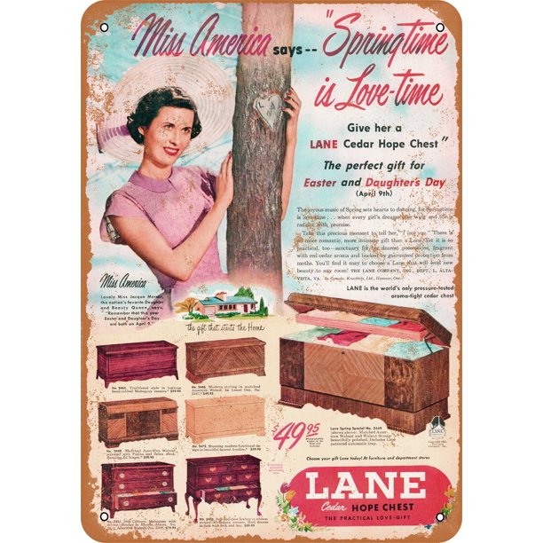 1950 Lane Cedar Hope Chests Metal Sign 7x10 inch Vintage Look