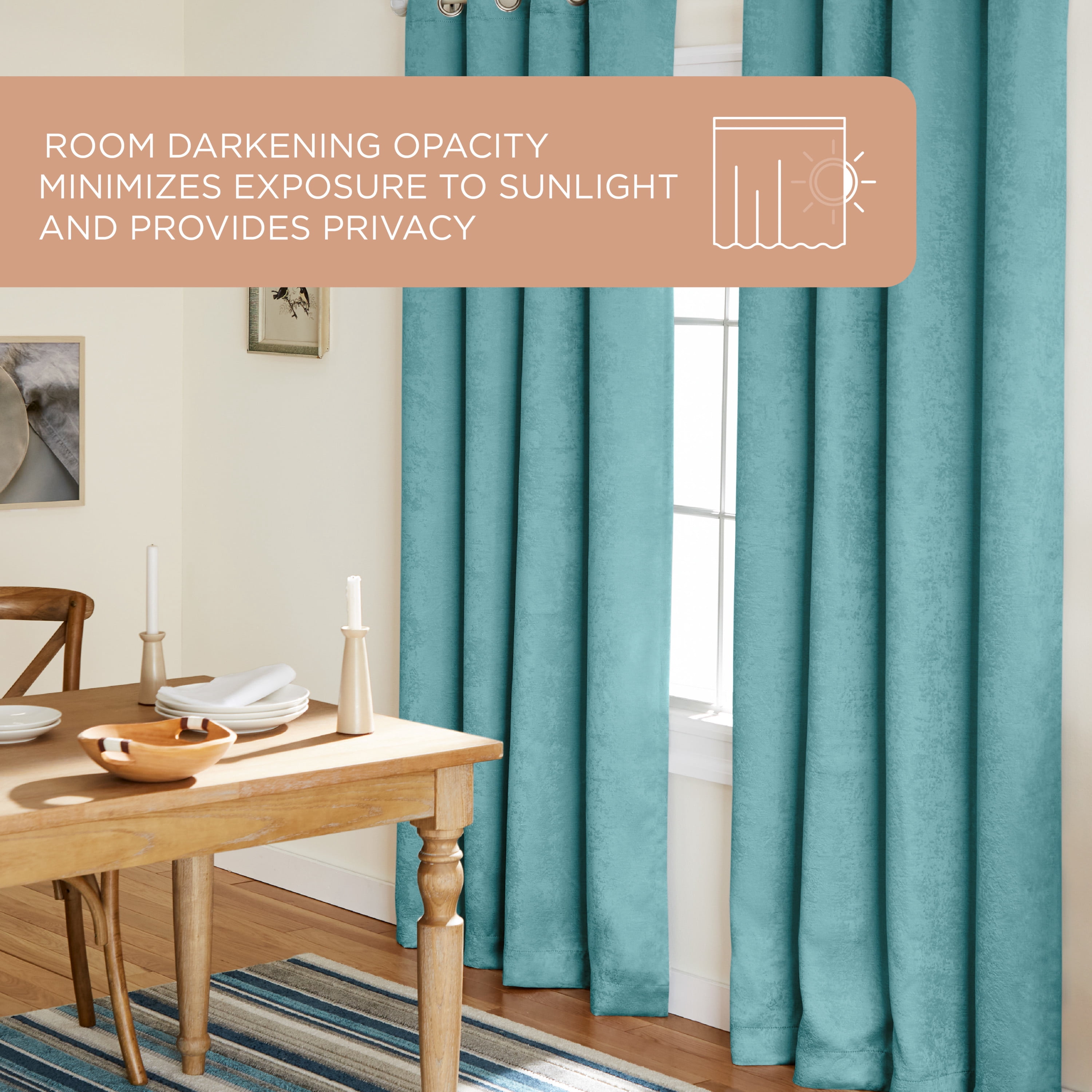 TOWN & COUNTRY EVERYDAY Lustre Solid Heavyweight Textured Sateen Indoor Curtains, Room Darkening Opacity, Grommet Top, Energy Efficient, 2-Pack Set, 52"x84", Teal
