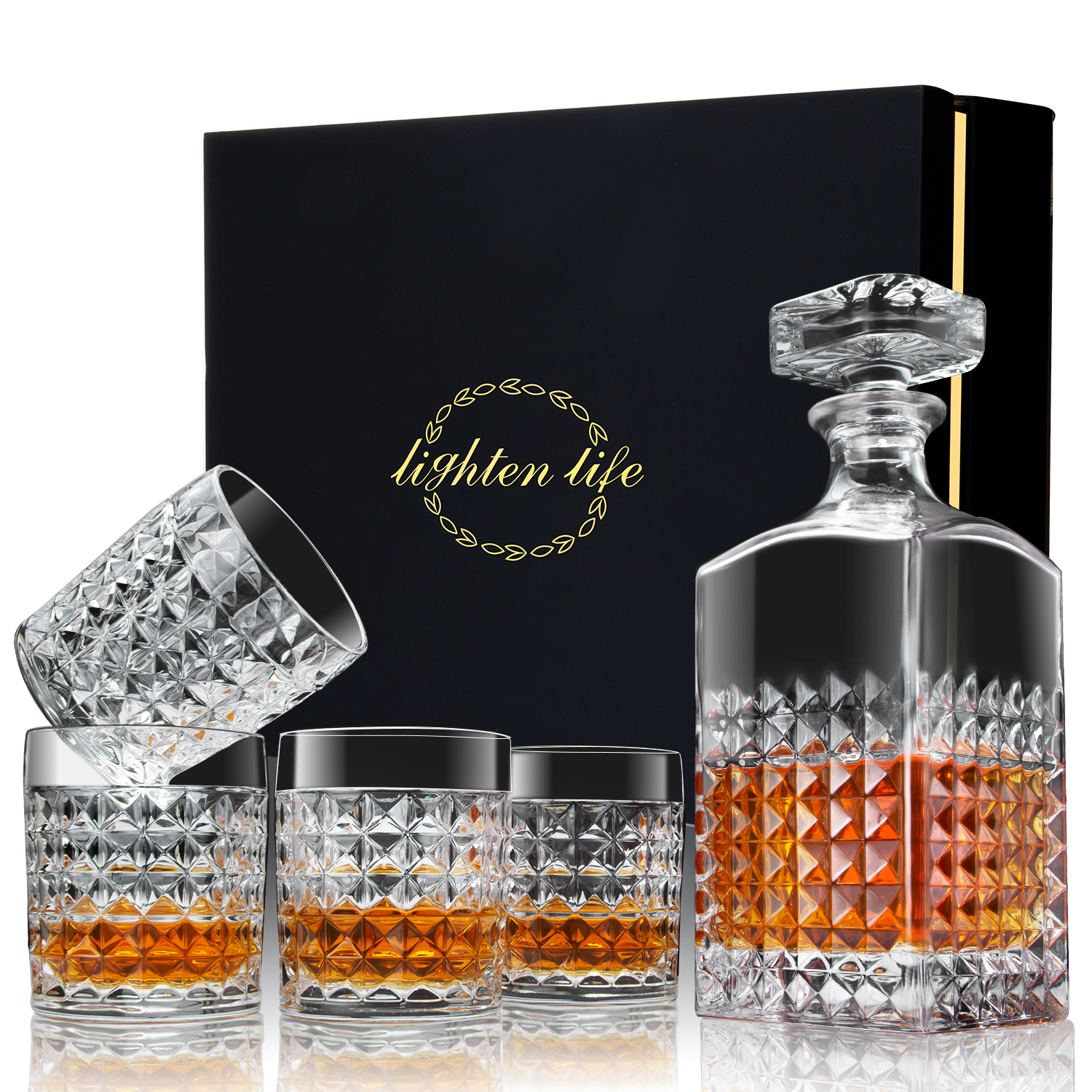 Lighten Life Whisky Decanter Sets,Italian Style Decanter with 4 Glasses Set in Gift Box,Crystal Glass Decanter Set for Bourbon,Scotch,Liquor,Whiskey Decanter Sets for Men and Women - image 1 of 6