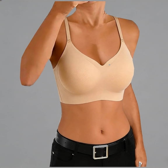FITORON Seamless Wireless Bra for Women Wire Free Comfort Bra Everyday Non Padded Light Support Racerback Beige,Size M
