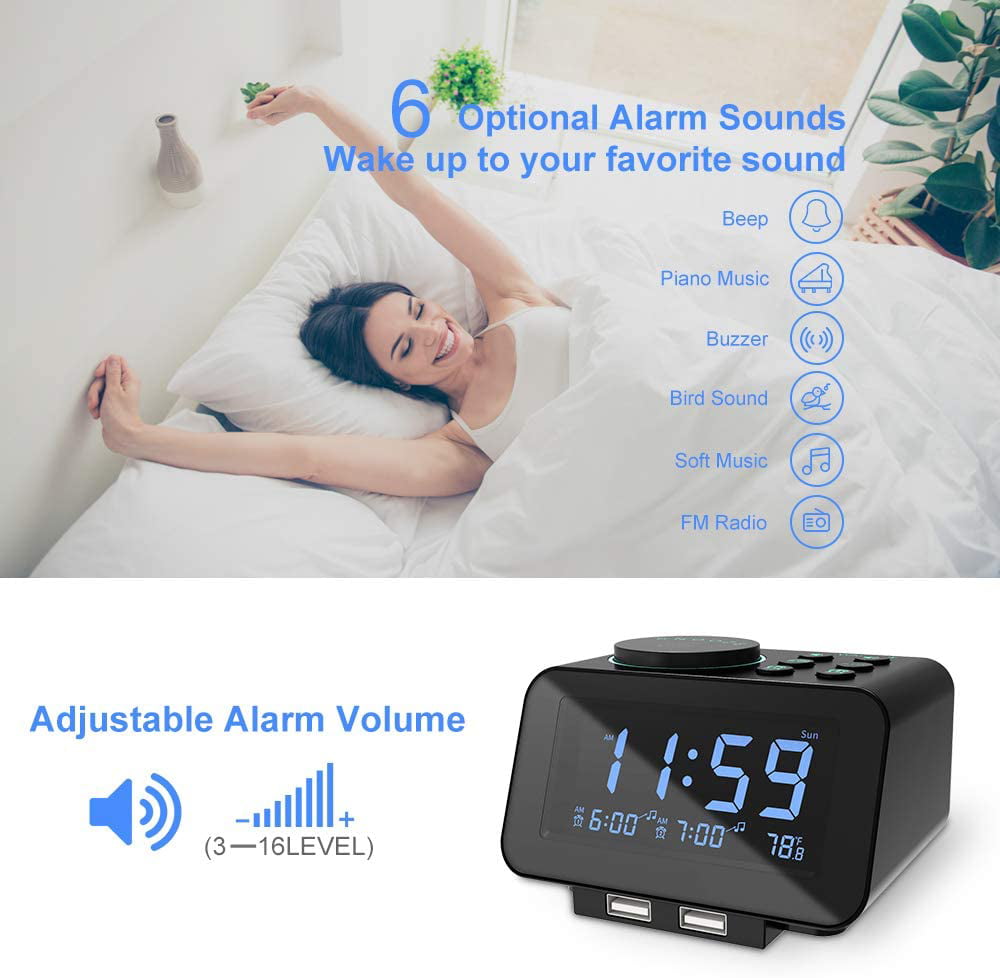 Dual Alarm with Weekday/Weeken USCCE Digital Alarm Clock Radio 0-100% Dimmer 