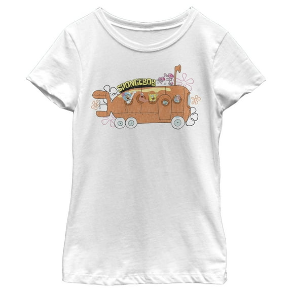 Girl's SpongeBob SquarePants Bikini Bottom Bus Characters  Graphic Tee White X Small