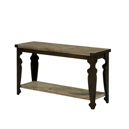Reclaimed Table Tops Emerald Home Valencia Reclaimed Pine and Black Sofa Table with Plank Style Top, Metal Legs, And Open Shelf ()