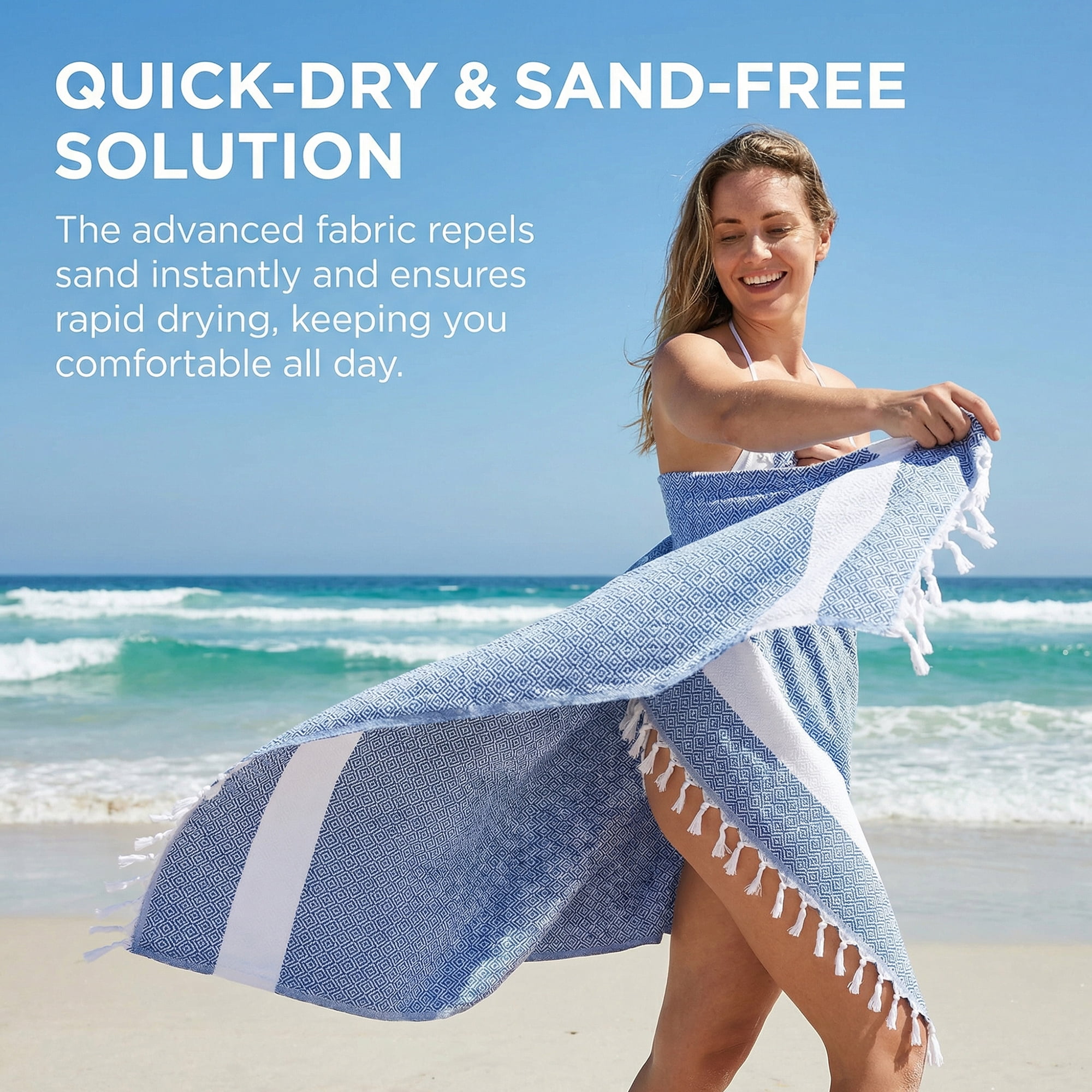 Unique Bargains Geometric Sandproof Turkish Towel 2 Pack Blue/Orange 71"x40"
