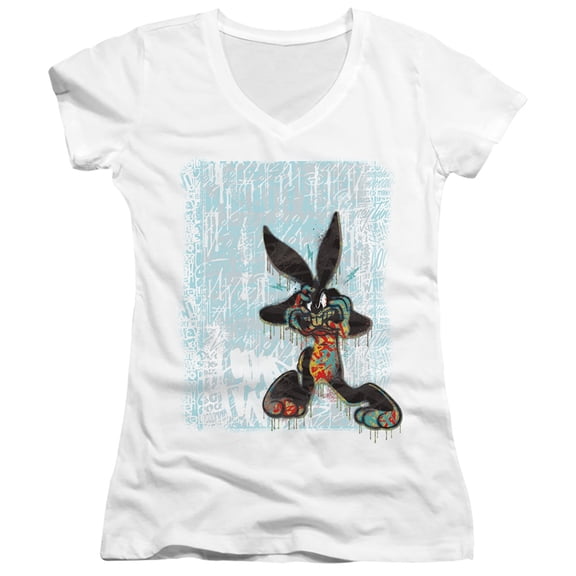 Looney Tunes Graffiti Rabbit Junior Women's T-Shirt V-Neck White