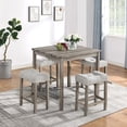 thumbnail image 2 of PORKISS 5 Piece Dining Table Set, Rustic Bar Table Set with 1 Table 4 Upholstered Stools, Brown, 2 of 11