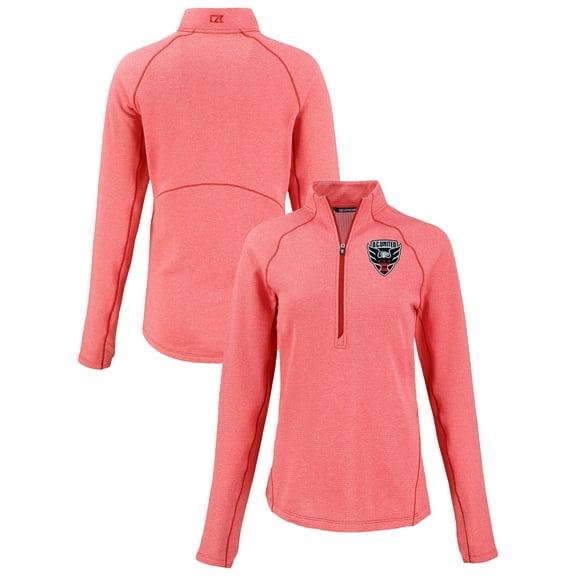 Women's-Cutter & Buck  Red D.C. United Peshastin Eco Fleece Recycled Half-Zip Pullover Top