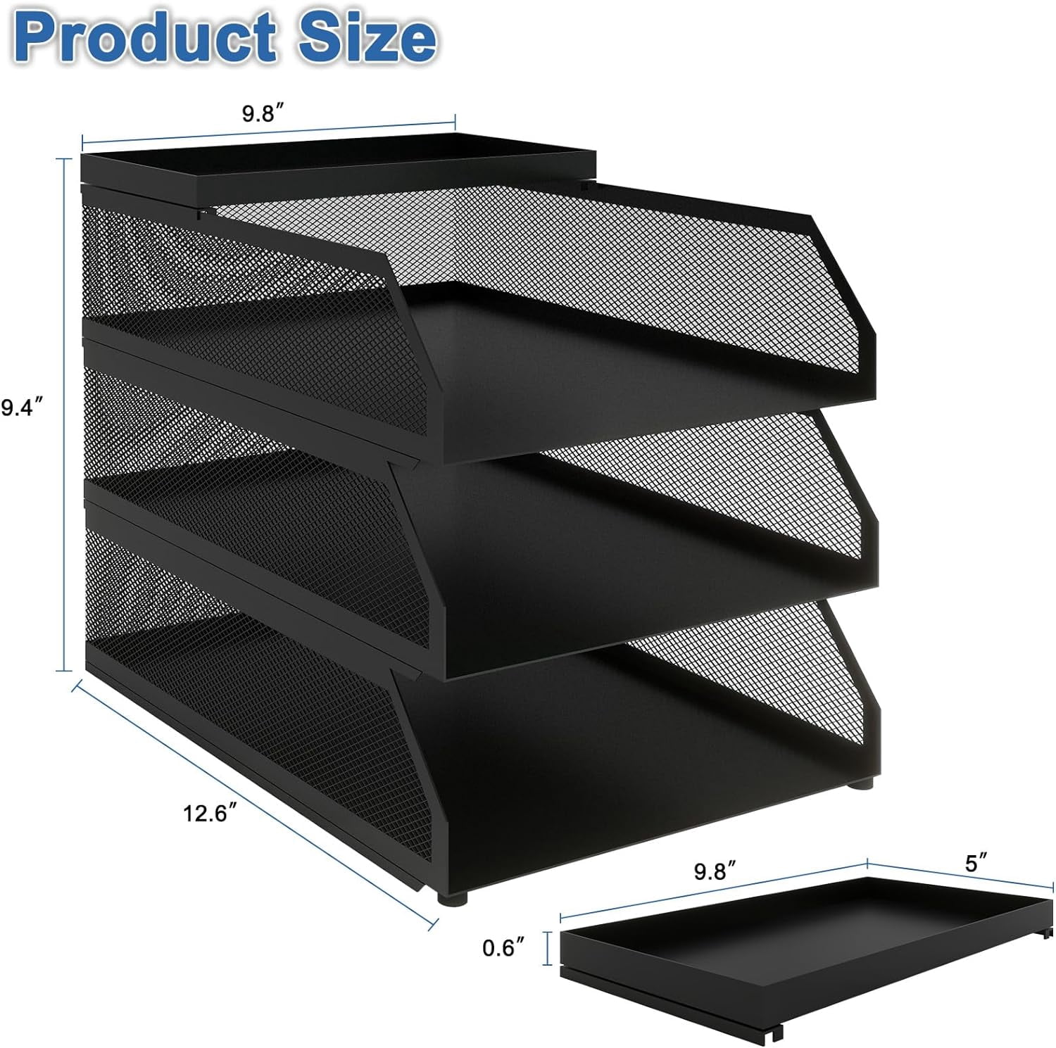 Natwind 3-Tier Stackable Paper Tray, Metal Mesh Desktop Organizer, Paper Sorter, Letter Trays,File Document Storage Rack for for Home, Office(Black)