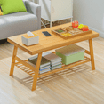 thumbnail image 5 of MoNiBloom Bamboo Dual Tier Coffee Tea Table with Open Storage Shelf, Natural, for Living Room Sitting Room, 5 of 11