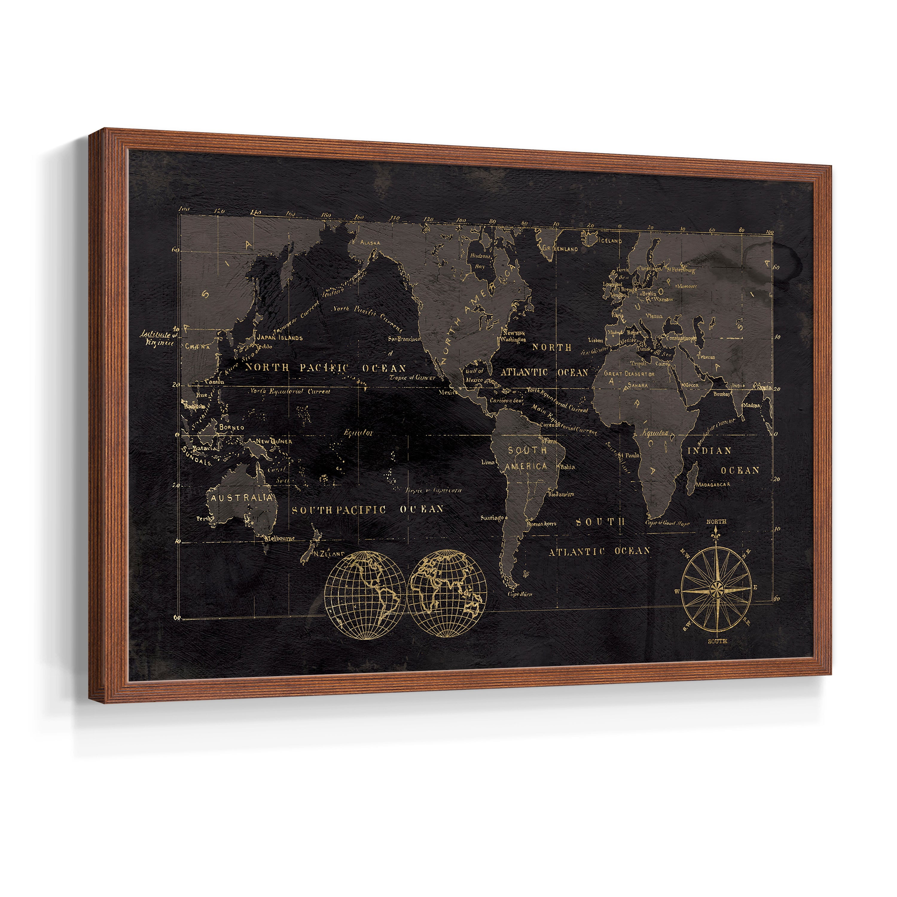 Black Gold Map by Carol Robinson - Restickable Framed Giclée Print