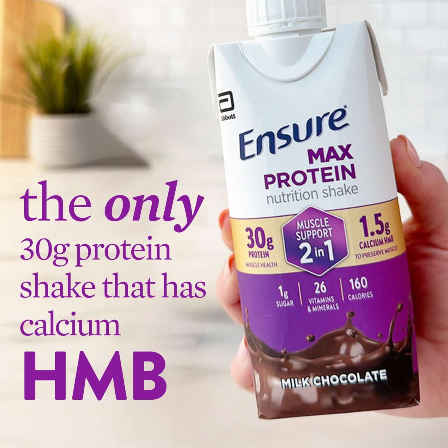 Ensure Max Protein Shake, 2-in-1 Muscle Support, 30g Protein, Milk Chocolate, 11 fl oz, 4 Pack