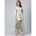 thumbnail image 3 of Janasya Women's Sage Green Satin Digital Floral Printed Pant Set, 3 of 9