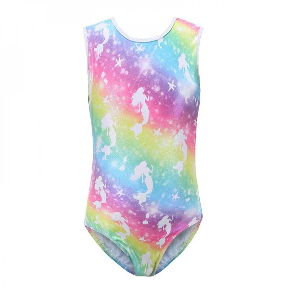 Bodysuit Baby Kid Child Girls Gradient Sparkle Gymnastics Athletic Leotard Ballet Dancewear Casual Exercise Colorful Colourful Gradient Rainbow Stripes Mermaid Scale Gym Suit 6 7 Years Old 
