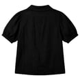 thumbnail image 3 of Vivianyo HD Women's Peter Pan Collar Linen Blend Blouses, Puff Short Sleeve Half Button Solid Casual Shirts for Women, Women's Black, Sizes S-3XL, 3 of 4