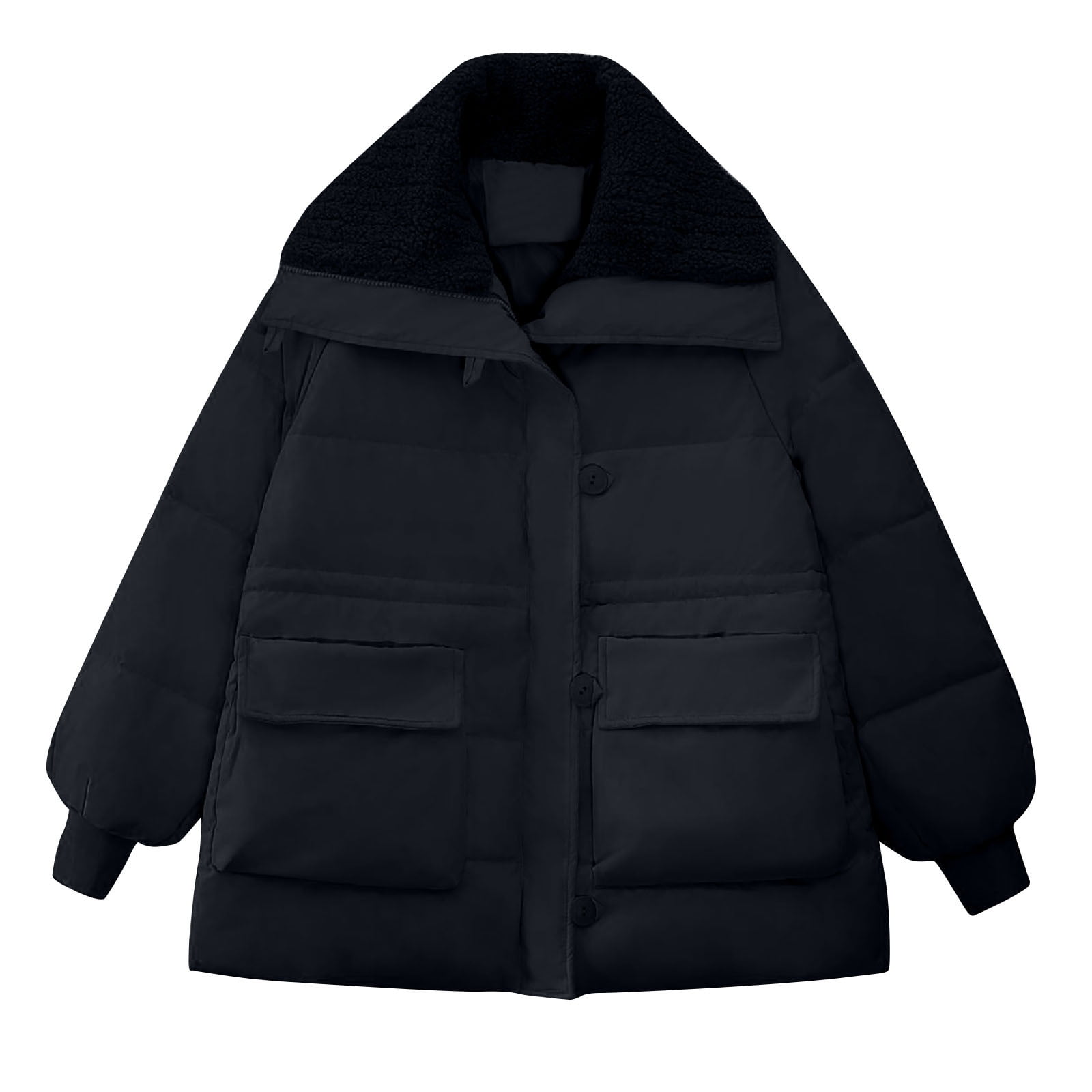 TrendVibe365 Long Puffer Coat Women Black Long Sleeve Down Jacket