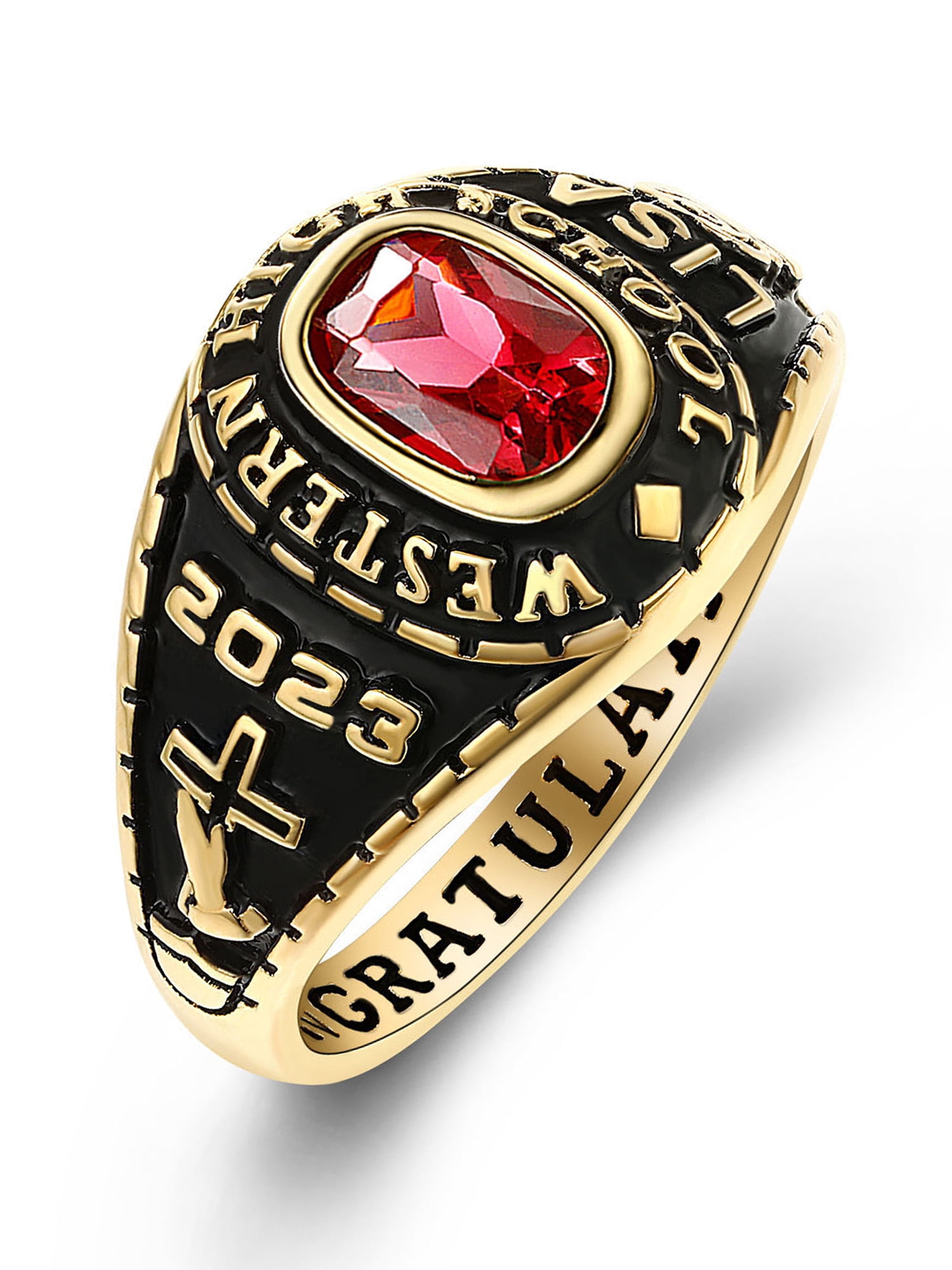 Mementos PJM Custom Women's Class Rings for High School or College-Sterling Silver 925/Gold