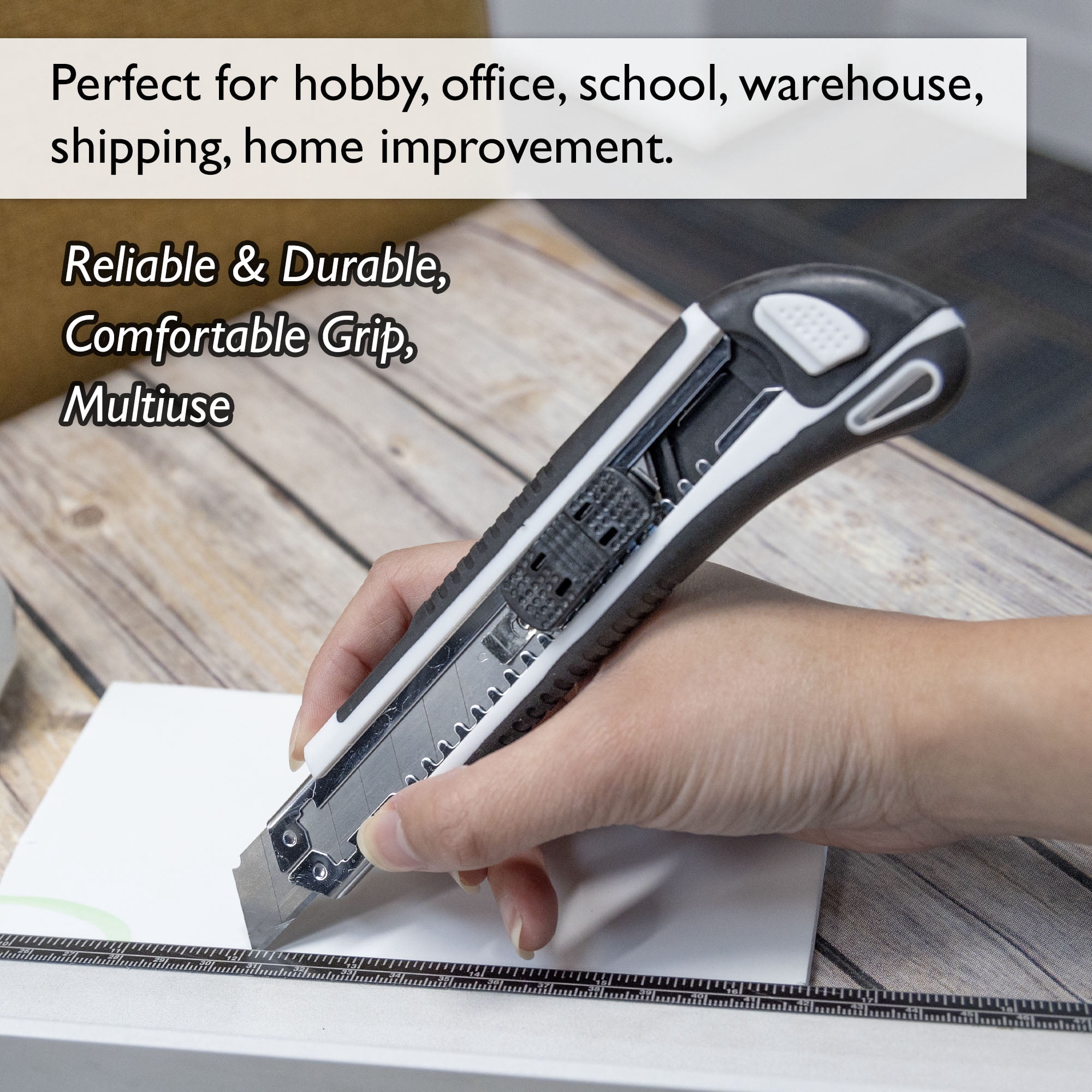 BAZIC Utility Knife Box Cutter 18 mm Wide Blade, 2 Blades, 12-Pack