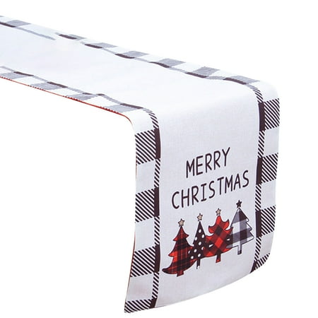 

MQing Christmas Tablecloth Double Layer Letter Print Elk Pattern Festive Pine Cone Decor Decorative Cloth Santa Claus Table Runner for Christmas