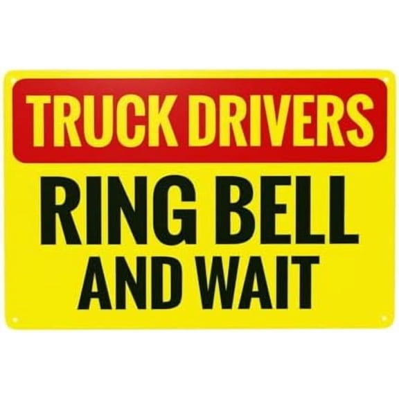 Ring Bell And Wait Warning Sign, Truck Security Metal Signs for Home Busines Outdoor Indoor Road Yard Garage Street Wall Caution Decor 12 x 8 Inch
