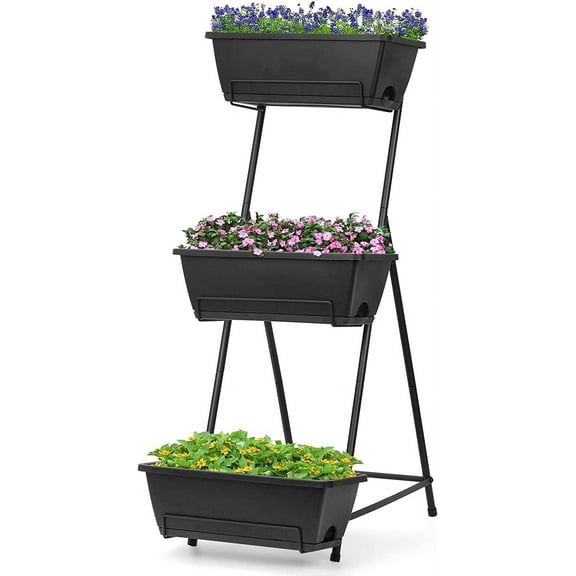 3 Tier Vertical Raised Garden Bed, Planter Freestanding Elevated Planter Bed, Black