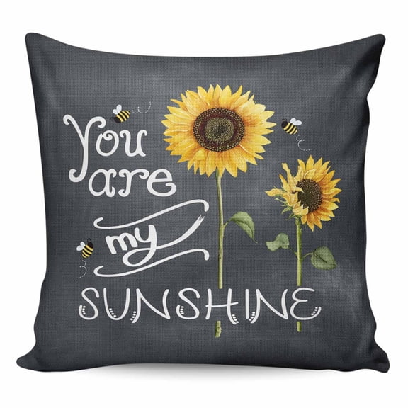 Throw Pillow Covers 16x16 Inch, Sunflowers Decorative Pillow Cases for Couch Sofa Bed, Classic Bee You Are My Sunshine Black Cotton Linen Square Home Decor Pillowcases with Hidden Zipper