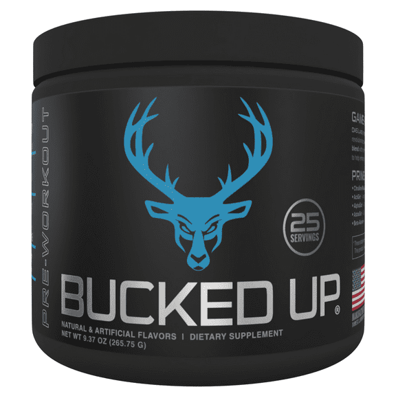 Bucked Up Pre-Workout Powder, Blue Raz, Vitamin B12 & 200mg Caffeine, 25 Servings