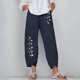 thumbnail image 2 of Pantalones estampados de bolsillo de algodón y lino sueltos casuales de verano para mujer Pantalones Pompotops  ulkah939022, 2 of 5