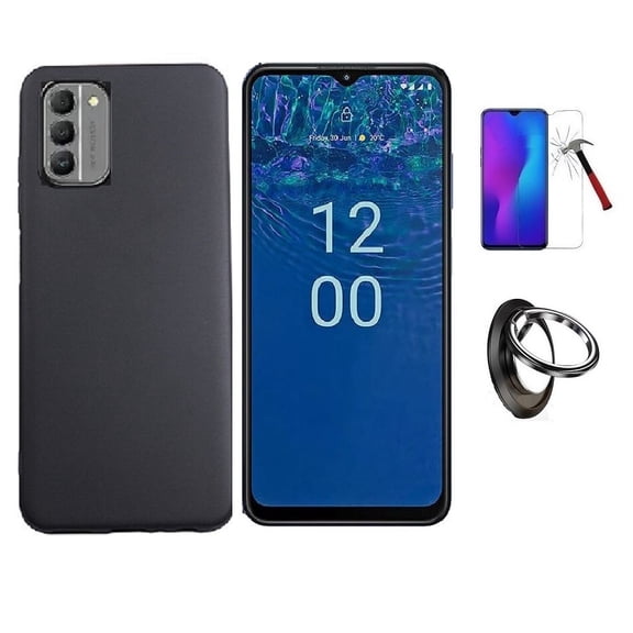 Phone Case for Nokia G310 5G, Flexible Soft TPU Gel Cover Ring/ Tempered Glass (Black)