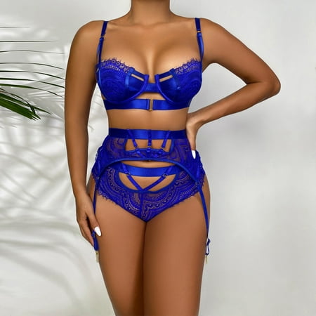 

Floleo Sexy Lingerie for Women Deals Sexy Three-piece Autumn New Product Lace Strap Stitching Steel Heavy Craft Underwear Valentines Day Gifts