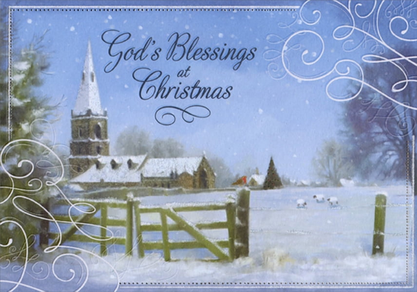 Designer Greetings God's Blessings Church and Fence in Winter Religious