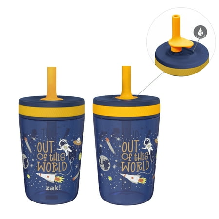 

Zak Designs Kelso Toddler Cups For Travel or At Home 15oz 2-Pack Durable Plastic Sippy Cups With Leak-Proof Design is Perfect For Kids (Space)