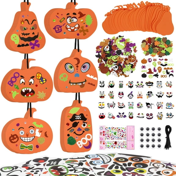 Zsiparty Halloween Craft Kit, 36 Set DIY Fall Foam Pumpkin Decorations Ornaments, Stickers for Classroom Party Favor Supplies Activities