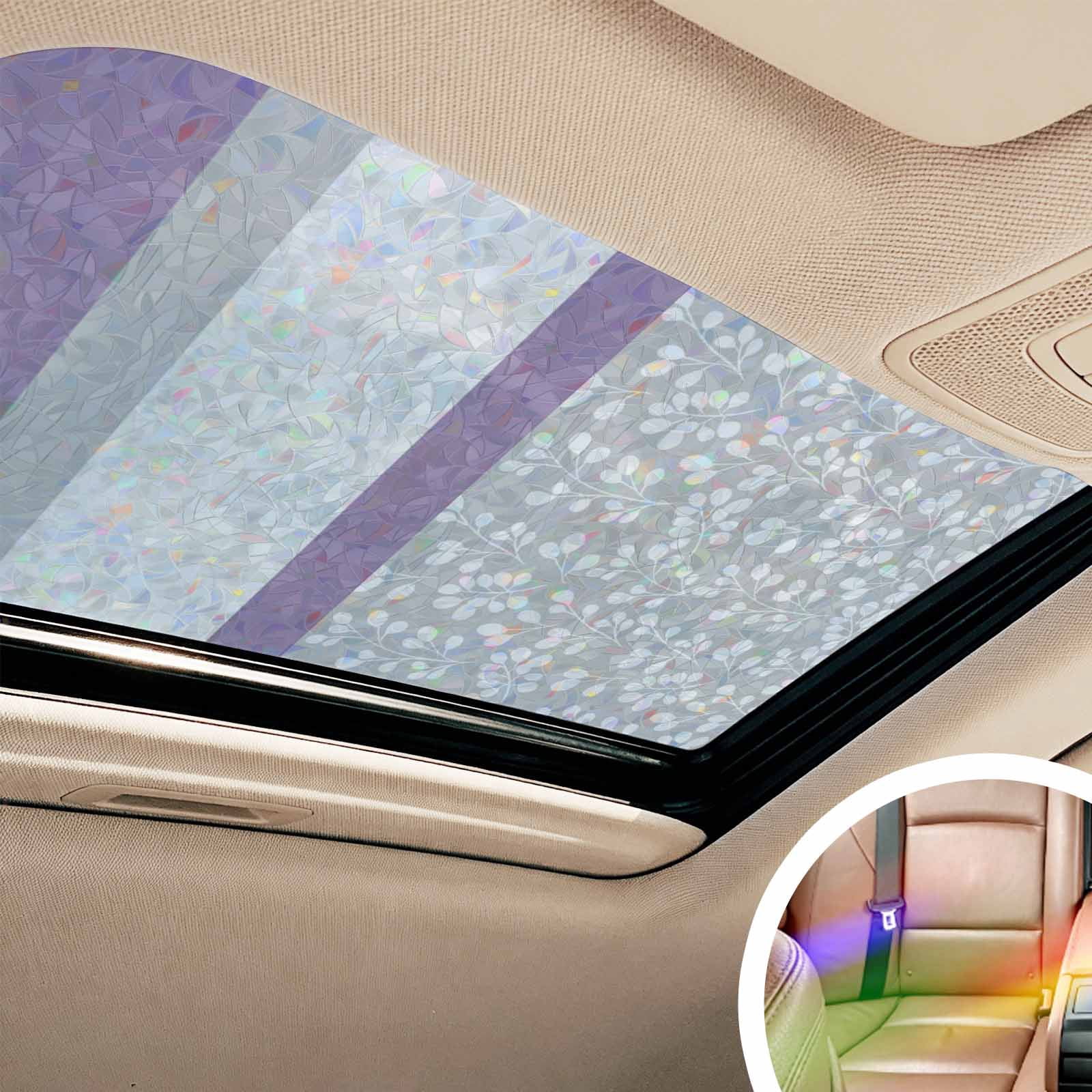 Purple Grey Window Privacy Film Stain Glass,Reusable Decorative Rainbow Window Film,Chic Garden Floral Stripe Aesthetic Flower Static Cling Sun Blocking Stickers Decals Covers 23.6" x 78.7" (2pcs)