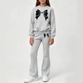 thumbnail image 2 of Girls 2-Piece Sweatsuit Set Long Sleeve Crewneck Top and Flare Pants with Bow Print Kids Casual Outfit for School Play Daily Wear, 2 of 4