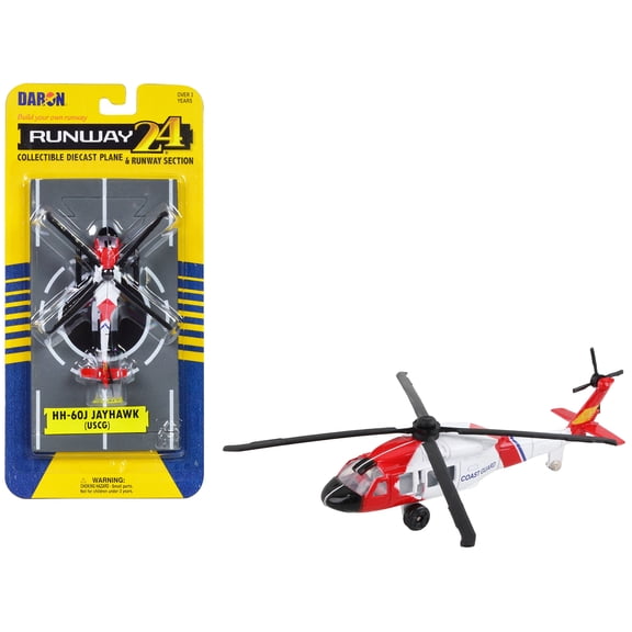 Sikorsky HH-60J Jayhawk Helicopter White and Red "United States Coast Guard" with Runway Section Diecast Model by Runway24