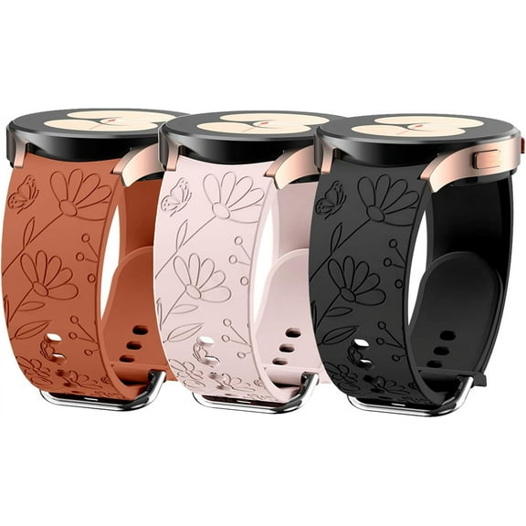 KOMI 3 Pack Daisy Floral Engraved No Gap Watch Band, for Samsung Galaxy Watch 7/6 44mm 40mm/Galaxy Watch 5 Pro 45mm/Galaxy Watch 5 44mm 40mm/Galaxy Watch 4 44mm 40mm, 20mm Soft Silicone Watch Strap