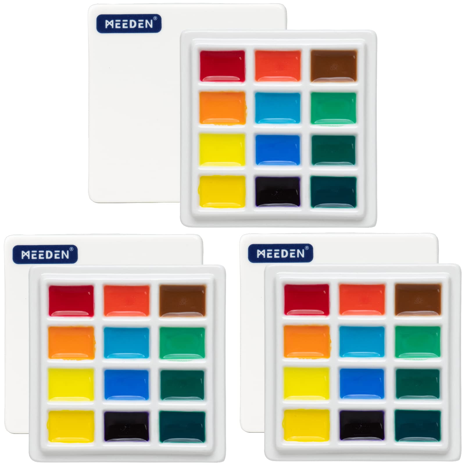 MEEDEN 3 Pack Ceramic Artist Paint Palette with Covers, Small Porcelain