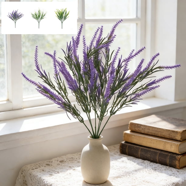 Ramo de Lavanda Artificial - Tallos de Flores Artificiales de Plástico, Verde MNFD